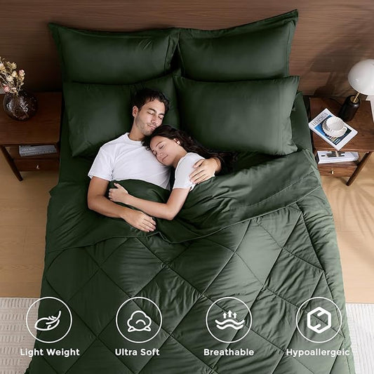 HEVUMYI Army Green Twin-XL Comforter Set - 5-Piece All Season Bed in a Bag Twin-XL, Ultra Soft Bedding Set with Comforter, Flat Sheet, Fitted Sheet, Pillowcases, Pillow Shams