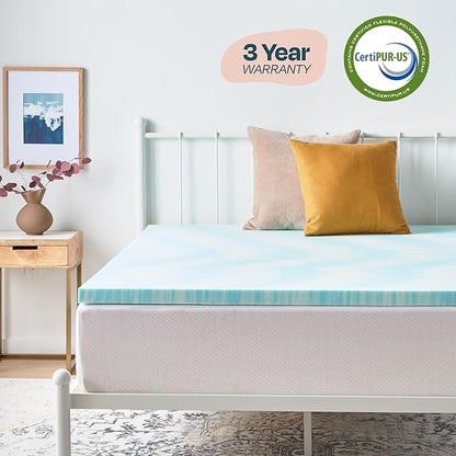 Linenspa 2 Inch Gel Swirl Memory Foam Mattress Topper – Cooling Gel Infused – Pressure Relieving Bed Topper - Mattress Pad – CertiPUR Certified - Twin XL Size