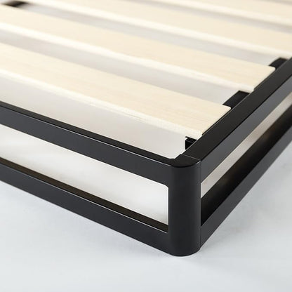 ZINUS Metal Box Spring with Wood Slats, 4 Inch Mattress Foundation, Sturdy Steel Structure, Easy Assembly, Queen