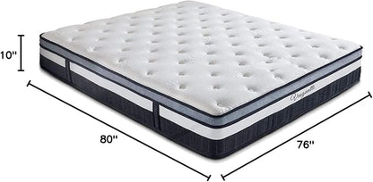 Vesgantti King Mattress 10 Inch Innerspring Multilayer Hybrid King Size Mattress - Ergonomic Design with Memory Foam and Pocket Spring Mattresses King Size - Box Top Series Medium Firm Feel