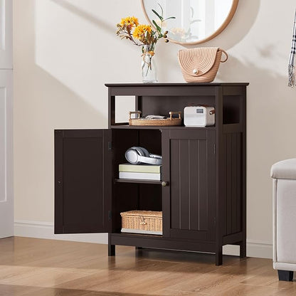 Yaheetech Bathroom Floor Storage Cabinet, Wooden Free Standing Storage Organizer with 2 Doors & Adjustable Shelf for Living Room, Hallway, Espresso