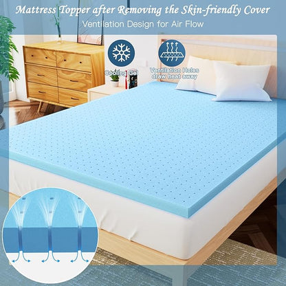 Airensky 4 Inch Memory Foam Mattress Topper, Cooling Gel Infused High Density King (76"x80") Topper with Removable Skin-Friendly Cover, Bed Topper for Pressure Relief Back Pain, CertiPUR-US Certified
