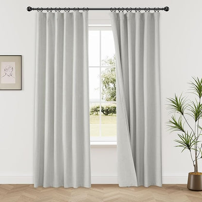 KangBang Extra Wide Blackout Linen Curtains - Back Tab Hook Belt Thermal Insulated Curtains for Bedroom Dining Room, Neutral Aesthetic Drapes for Patio Sliding Glass Door(72x84, Light Grey,2PCs)