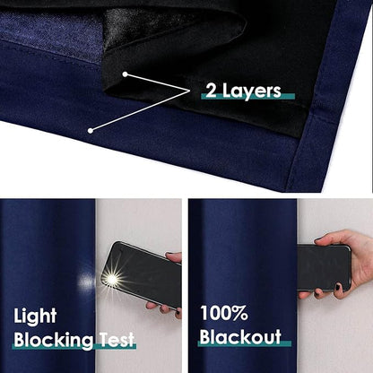 ChrisDowa 100% Blackout Curtains for Bedroom with Black Liner, 2 Thick Layers Total Blackout Thermal Insulated Grommet Window Curtains 2 Panels Set (Navy Blue, 42 x 84 Inch)