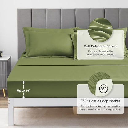 Love's cabin Twin XL Comforter Set Olive Green, 5 Pieces Twin XL Bed in a Bag, All Season Bedding Sets with 1 Comforter, 1 Flat Sheet, 1 Fitted Sheet, 1 Pillowcase and 1 Pillow Sham