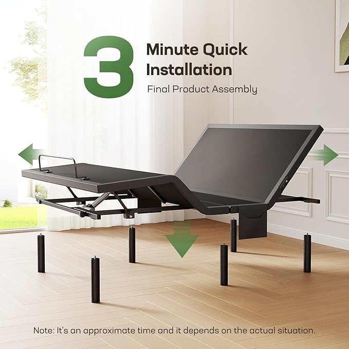 Marsail MS01 Full Adjustable Bed Frame + 10-inch Gel Memory Foam Mattress, Adjustable Bed Base with Under-Bed Nightlight, Wireless Remote Control Adjustable Bed with 4 Height Options, Full