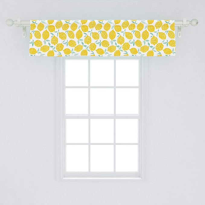 Lunarable Mint and Yellow Window Valance, Summer Fruit Pattern with Dots Stripes Doodle Lemons and Leaves, Curtain Valance for Kitchen Bedroom Decor with Rod Pocket, 54" X 12", Mint Green