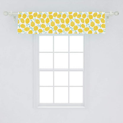 Lunarable Mint and Yellow Window Valance, Summer Fruit Pattern with Dots Stripes Doodle Lemons and Leaves, Curtain Valance for Kitchen Bedroom Decor with Rod Pocket, 54" X 12", Mint Green