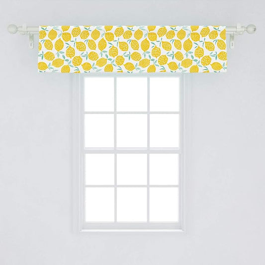 Lunarable Mint and Yellow Window Valance, Summer Fruit Pattern with Dots Stripes Doodle Lemons and Leaves, Curtain Valance for Kitchen Bedroom Decor with Rod Pocket, 54" X 12", Mint Green