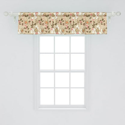 Ambesonne Autumn Window Valance Pack of 2, Seasonal Fruits and Leafs Vintage Botanical Print Soft Brown Toned Backdrop, Rod Pocket Curtain Valances for Kitchen Bedroom, 54" X 12", Sepia Multicolor