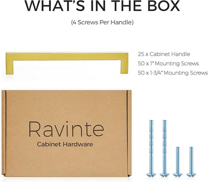 Ravinte 25 Pack 7-1/2 Inch Kitchen Square Cabinet Handles Brushed Brass Pulls Kitchen Cabinet Hardware Handles for Cupboard Drawer Pulls
