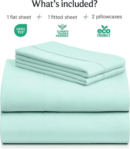 LuxClub 4 PC Sheet Set Bed Sheets Deep Pockets 16" Eco Friendly Wrinkle Free Cooling Machine Washable Hotel Bedding Silky Soft - Aquamarine California King