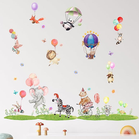Jungle Animal Wall Stickers Forest Safari Wall Decals Kid Room Nursery Baby Bedroom Décor (Animal Balloon)