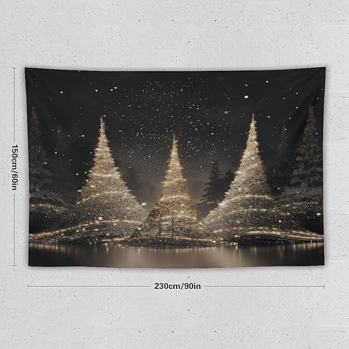 MaSiledy Tapestry Silver Lighted Christmas Trees Tapestries for Bedroom Aesthetic Merry Christmas Winter Xmas Tapastry's Wall Hanging Wall Hanging for Bedroom Living Room Dorm Landscape 60"x90"