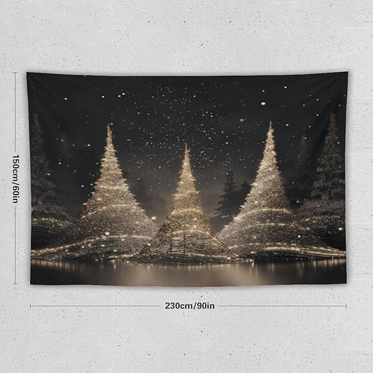 MaSiledy Tapestry Silver Lighted Christmas Trees Tapestries for Bedroom Aesthetic Merry Christmas Winter Xmas Tapastry's Wall Hanging Wall Hanging for Bedroom Living Room Dorm Landscape 60"x90"