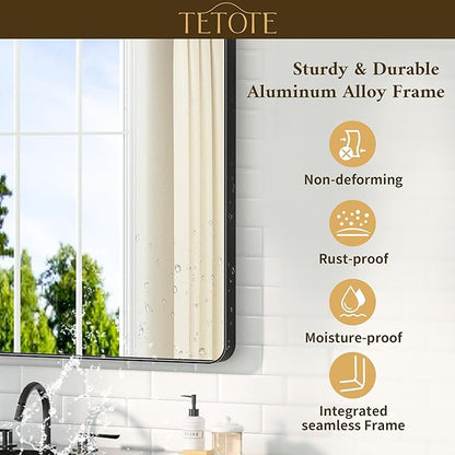 TETOTE Black Vanity Mirror 48 x 30 Matte Black Bathroom Mirrors, Tempered Glass, Modern Farmhouse Wall Mounted Mirror for Decorative(Horizontal/Vertical)
