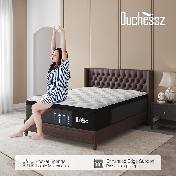 Hybrid Mattress with Gel Memory Foam and Individually Pocket Innerspring Mattresses Medium Firm for Motion Isolation, Edge Support, 100 Night Trial (10 Inch- Black & White, King)