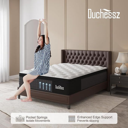 Full Mattress, 14 Inch Hybrid Mattresses Eurotop with Gel Memory Foam,Motion Isolation Individually Wrapped Pocket Coils Breathable Comfort Soft Pressure Relief 100 Night Trial