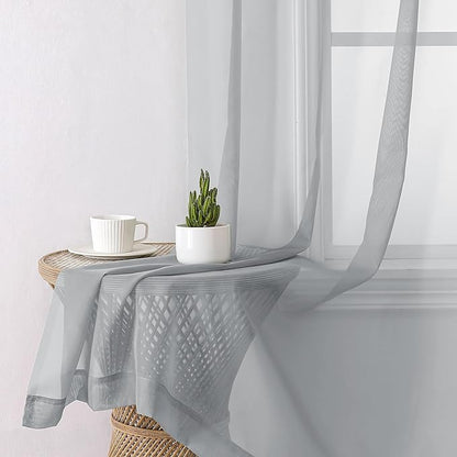 Aiyufeng Light Grey Sheer Window Curtains 63 Inches Long 2 PCS- Rod Pocket Living Room Curtain Panels Voile Textured Soft and Lightweight Window Treatments for Bedroom Decor, 40W x 63L Inches