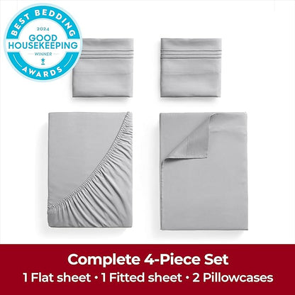 Mellanni Extra Deep California King Sheets - 4 PC Iconic Collection Bedding - Hotel Luxury, Ultra Soft, Cooling Bed Sheets - Wrinkle, Fade, Stain Resistant (Cal King, Light Gray)