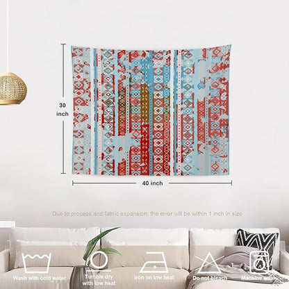 Batmerry Boho Tribal Tapestry, Aztec Ethnic Tribal Colorful Boho Abstract Distress Watercolor Wall Art Hanging Polyester Fiber White Ruffled Around For Dorm Room Bedroom Living Room, 30 X 40 Inches