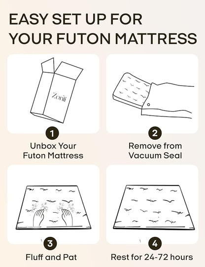 ZonLi Japanese Floor Futon Mattress Full Size 75"x 54", 100% Cotton Cover 4'' Thicken Tatami Mattress, Foldable Sleeping Pad, Portable Dormitory Tatami Mat, Roll Up Floor Lounger Bed for Adult