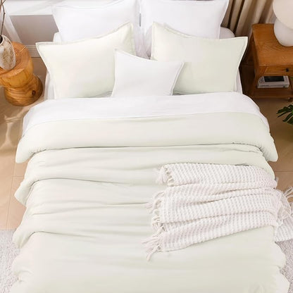 Litanika Comforters Ivory Oversized King Size, 3 Pieces Lightweight Solid Bedding Comforter Set, All Season Fluffy Bed Set (120x98In Comforter & 2 Pillowcases)