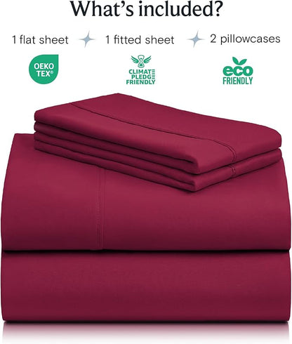 LuxClub 4 PC California King Sheet Set, Breathable Luxury Bed Sheets, Deep Pockets Wrinkle Free Cooling Sheets Machine Washable Hotel Bedding Silky Soft - Burgundy Cal King