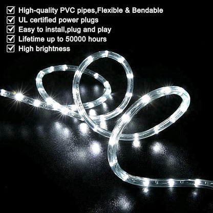 SURNIE Rope Lights Outdoor Waterproof Daylight White: LED 18FT Cuttable Outside Bright 110V Lighting 6000K Flexible Cool Clear Tube, Indoor Deck Patio Xmas Camping Decor, Not Flat Strip
