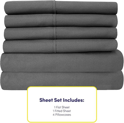 Bed Sheets Queen Size Grey - 6 Piece 1500 Supreme Collection Fine Brushed Microfiber Deep Pocket Queen Sheet Set Bedding - 2 EXTRA PILLOW CASES, GREAT VALUE - Queen, Gray