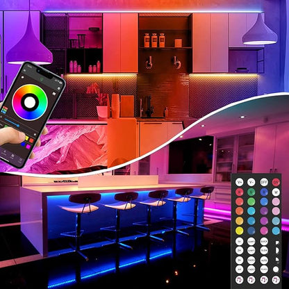 Battery Operated LED Strip Lights 26ft, Color Changing RGB APP & Remote Control, Music Sync, USB Powered, Cuttable - for Bedroom, TV Backlight, Party, Kitchen, Camping