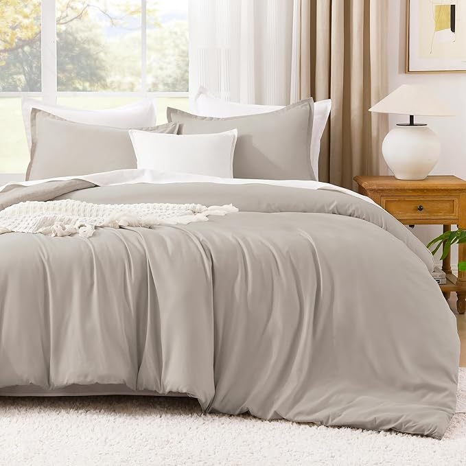 Litanika Comforters Linen Oversized Queen Size, 3 Pieces Lightweight Solid Bedding Comforter Set, All Season Fluffy Bed Set (98x98In Comforter & 2 Pillowcases)