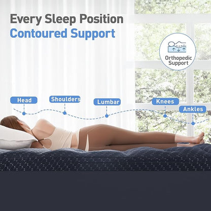 Dual Layer 3 Inch Memory Foam Mattress Topper Queen Size, 2 Inch Gel Memory Foam Plus 1 Inch Cooling Pillow Top Mattress Pad Cover, with 8-21 Inch Deep Pocket, Navy Blue