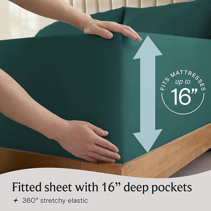 LuxClub 3 PC Sheet Bed Sheets Deep Pockets Wrinkle Free-Kids-Fitted Sheets Machine Washable Hotel Bedding Silky Soft - Emerald Twin XL