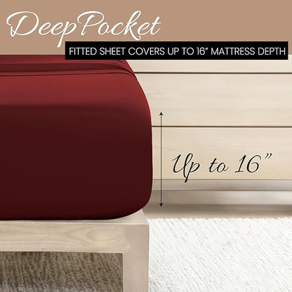 Linen Market Brushed Microfiber King Sheet Set 4 Piece – Oeko-TEX Certified Ultra Soft & Wrinkle-Free - 16" Deep Pocket Sheets - Easy Care King Size - Burgundy