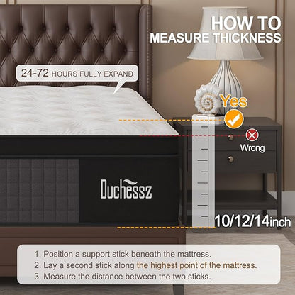 Queen Mattress, 10 Inch Hybrid Mattresses Eurotop with Gel Memory Foam,Motion Isolation Individually Wrapped Pocket Coils Breathable Comfort Soft Pressure Relief