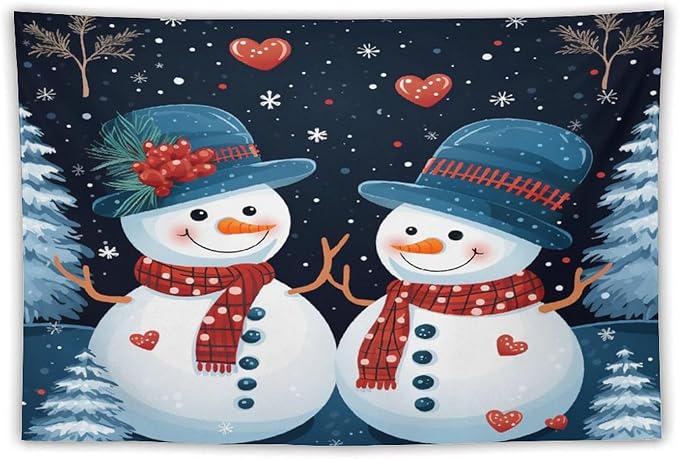 MaSiledy Tapastry's Wall Hanging Snowman Couple Tapestry Christmas Cute Snowman Tapestries for Bedroom Wall Hanging for Living Room Dorm 40"x60" Holiday Scene Banner for Winter Christmas Party
