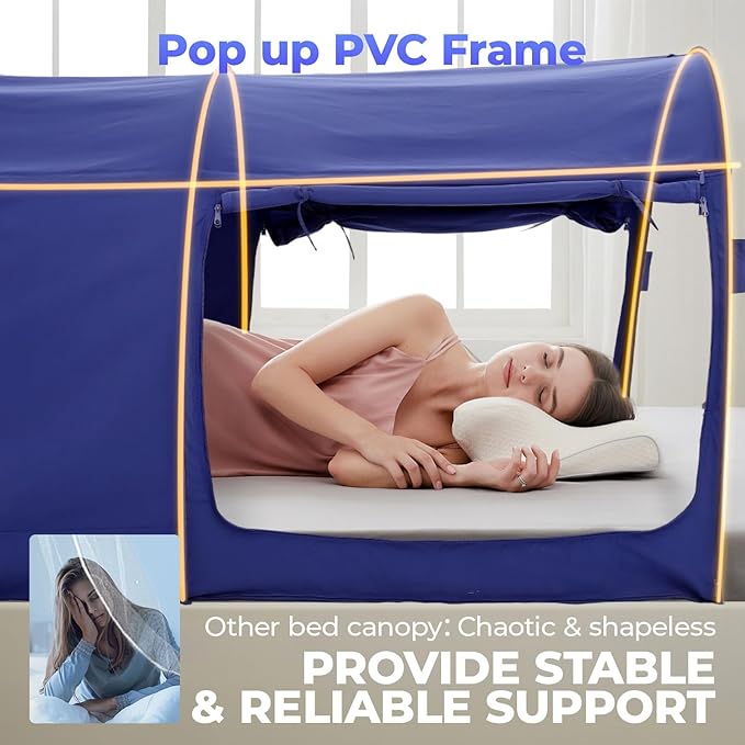 Alvantor Bed Canopy Bed Tents Dream Tents Privacy Space Twin Size Sleeping Tents Indoor Pop Up Portable Frame Curtains Breathable Grey Cottage (Mattress Not Included) Reducing Light