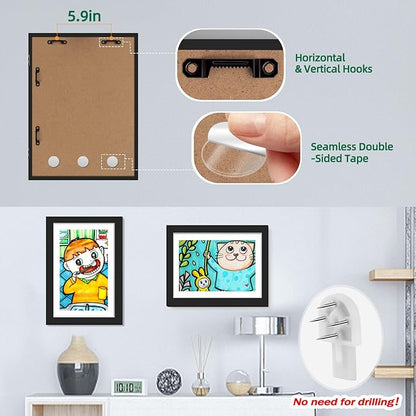 4 Pack Kids Artwork Frames Changeable 8.5 x 11 Inch Children Art Projects Kids Art Frames Front Opening Picture Display Frame, Black