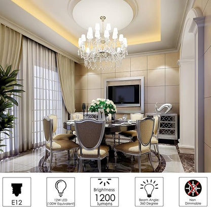 E12 LED Bulbs,12W LED Corn Light Bulb, E12 LED Bulb 100W Equivalent 1200 Lumen 3000K Warm White, Non-Dimmable LED Candelabra Light Bulbs, E12 Candelabra Base Chandelier Light Bulbs, Pack of 3