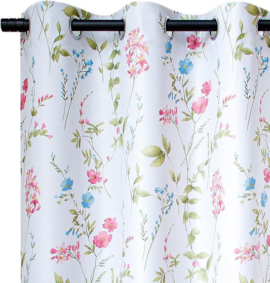 Linentalks Floral Bedroom Curtains 84 Inches Long 2 Panels Set, Farmhouse Thermal Insulated Blackout Curtains for Living Room, Grommet Room Darkening Curtains, Boho Black Out Curtains Green Red Multi