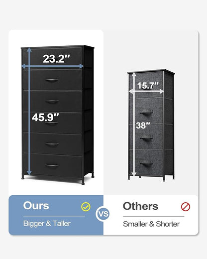 Crestlive Products Dresser for Bedroom with 6 Drawers, Tall Chest of Drawers, Black Dressers Bedroom Furniture, Storage Organizer Unit with Bins for Closet, Hallway, Living Room, Entryway