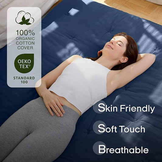 ZonLi Japanese Floor Futon Mattress King Size 80"x 76", 100% Cotton Cover 2.5'' Thicken Tatami Mattress, Foldable Sleeping Pad, Portable Dormitory Tatami Mat, Roll Up Floor Lounger Bed for Adult