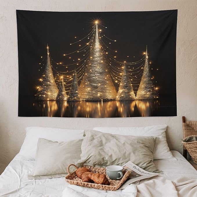 MaSiledy Tapastry's Wall Hanging Silver Lighted Christmas Trees Tapestry Merry Christmas Winter Xmas Tapestry Aesthetic Wall Art Home Decoration 60"x90" Xmas Wall Hanging Polyester Tapestries