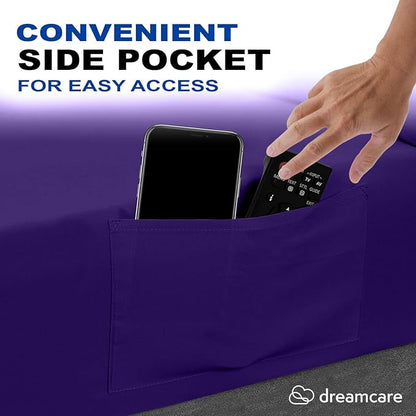 DREAMCARE Queen Size Sheets - Cooling Bed Sheets - 4pcs Set - up to 15" Deep Pocket Queen Sheet Set - Sheets Queen Size Bed - Soft & Long Lasting 100% Fine Brushed Polyester with Side Pocket -Purple