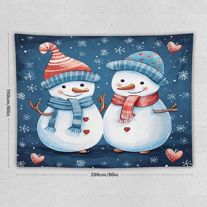MaSiledy Tapestry Snowman Couple Tapestries for Bedroom Aesthetic Christmas Cute Snowman Tapestry As Wall Art Wall Hanging Decor for Bedroom Landscape 60"x80" Xmas Wall Hanging Polyester Tapestries