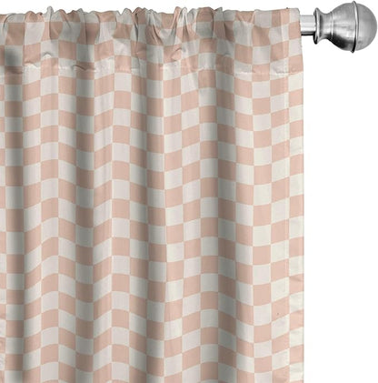 Ambesonne Geometric Curtains, Pale Salmon Colored Chess Table Like Modern Pink Color Squares Art Print, Window Treatments 2 Panel Set for Living Room Bedroom, Pair of - 28" x 84", Peach Cream
