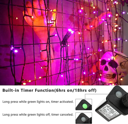 Brizled Halloween Lights String, 164FT 500 LED Halloween Lights, Outdoor Mini Spooky Lights 8 Modes Waterproof, Plug in String Light for Party Tree Outside Indoor Decor (Orange & Purple)