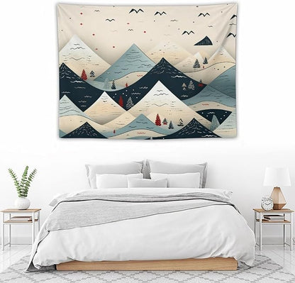 MaSiledy Tapestry Wall Hanging Snow Mountain Scandinavian Winter Tapestry Xmas Rustic Winter Holiday Tapestry Vintage Aesthetic Tapestries Home Decoration for Living Room Bedroom 30"x40"