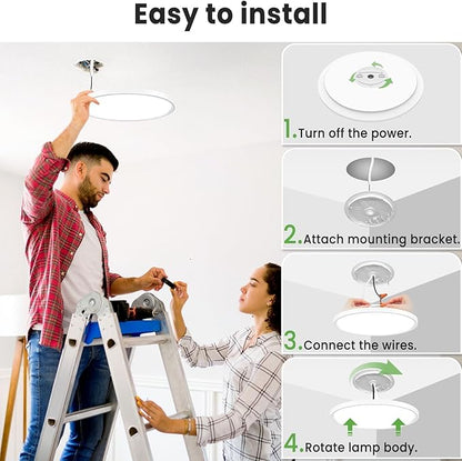 zemty LED Ceiling Light Flush Mount Super Slim 9 Inch 24W 2400lm Ceiling Lights with 3 Color Temperature in One 3000k/4500k/6000K - Round Flat Light Fixture for Kitchen Hallway (1Pack, White)
